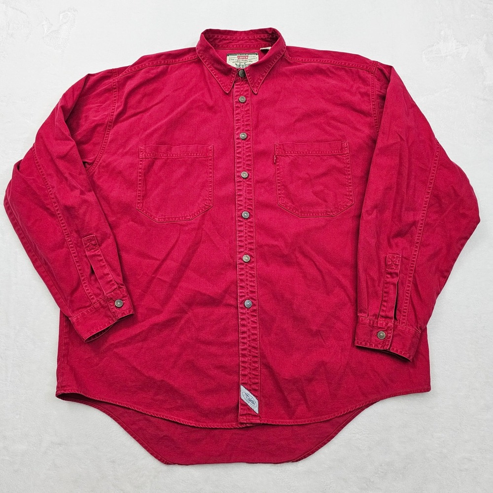 Levi's Button Down Shirt Mens XL Red Canvas Workwear Utility Vintage Western - Picture 2 of 9